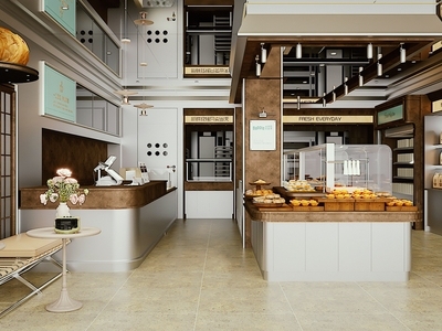 现代甜品面包店 面包店 甜品店 奶茶店 咖啡厅 现烤柜包装边柜