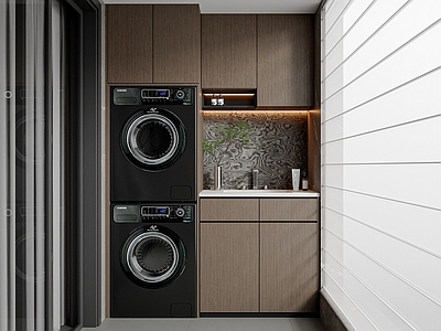 现代意式阳台 生活阳台 休闲阳台 洗衣机柜 阳台柜