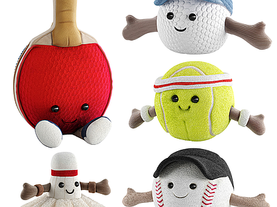 现代摆件组合 运动玩偶 球类玩偶组合