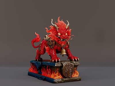 现代新中式挂件 现代潮流摆件 火麒麟 暗黑风格手办