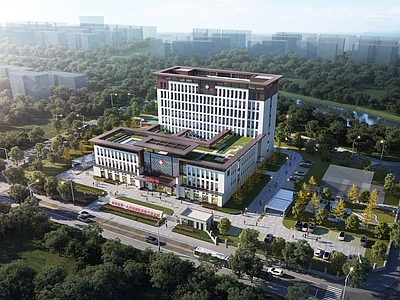 新中式现代医院建筑 卫生院 门诊楼 急诊楼 住院部 屋顶花园