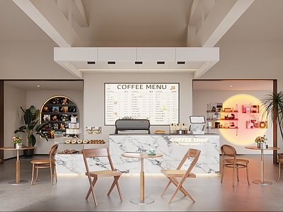 现代原木咖啡厅 咖啡厅 吧台