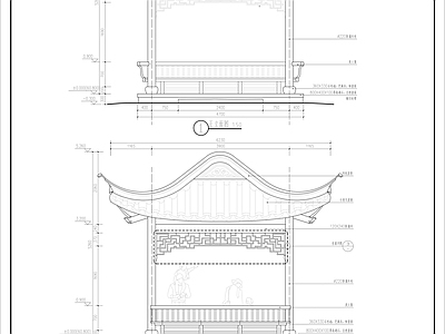 中式亭子 中式仿古四角亭 古建卷棚顶四角亭 中式飞檐四角亭 施工图