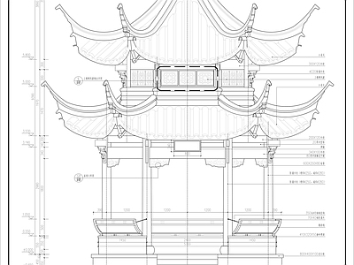 仿古建筑 重檐六角攒尖凉亭 中式仿古重檐景亭 中式仿古六角亭 施工图