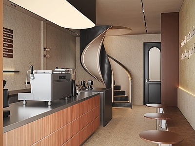 现代咖啡厅 现代咖啡厅 咖啡机 卡座 旋转楼梯