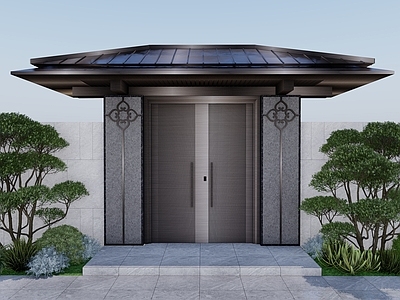 新中式现代入口大门 铝合金门楼