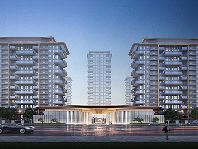 现代轻奢小区建筑 高端四代住宅 错露台花园
