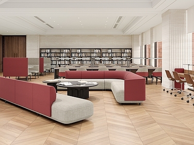 现代美式图书馆 图书馆沙发 图书馆阅览桌 阅览桌