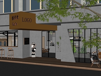 工业轻奢奶茶店 工业风咖啡店 网红奶茶店甜水铺 灰色系店招门头 小商铺 特色小建筑