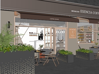 奶油轻奢奶茶店 咖啡甜品奶茶店 奶油店招门头 网红小商铺门头 外摆 植物搭配