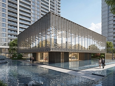 现代轻奢餐饮建筑 穿孔板幕墙会所