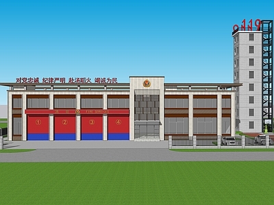 现代简约其他公共建筑 消防站 消防办公楼 消防训练塔 消防站房
