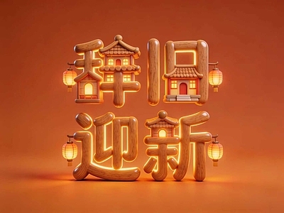 新中式中式挂件 辞旧迎新 3D 新年灯笼字 辞旧迎新 新年美陈装置 新春立体字