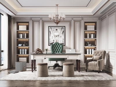 美式轻奢书房 有主灯