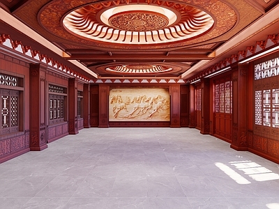 中式酒店大堂 传统中式 大厅 接待大厅 红木 酒店休息区