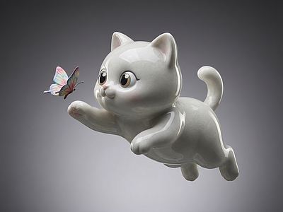 现代雕塑 小猫 雕塑 美陈 AIGC 小猫扑蝴蝶