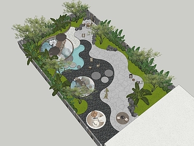 现代新中式别墅庭院 现代庭院