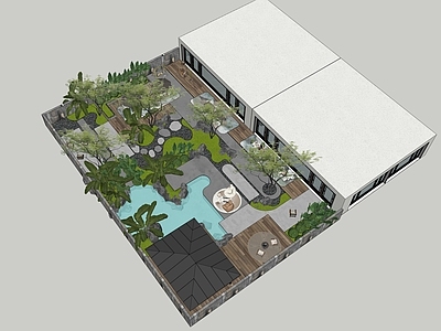 现代新中式别墅庭院 现代庭院