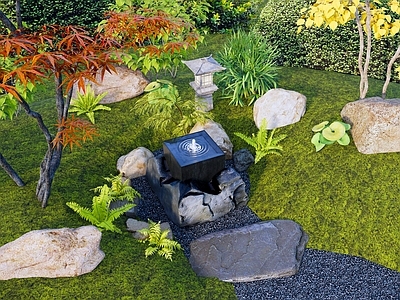 日式新中式庭院小品 景石水钵水景 石头水钵水景 庭院景石水景 石头涌泉水景 景石水景小品