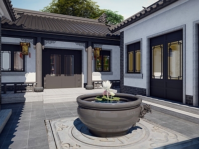 中式四合院 四合院 一层中式建筑