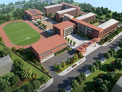 现代学校建筑 高级中学建筑鸟瞰