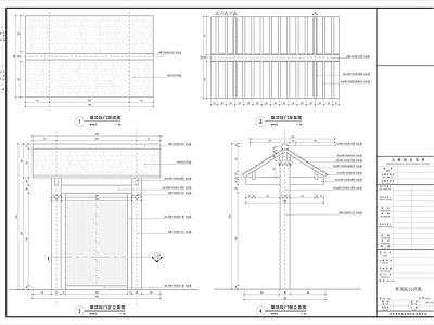 入户门 中式庭院入户门 中式茅草院门 中式木质院门 乡村院落门头 新农村木门楼 施工图