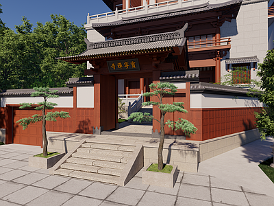 中古寺庙建筑 中式古建筑 寺庙 古建筑 建筑 松树