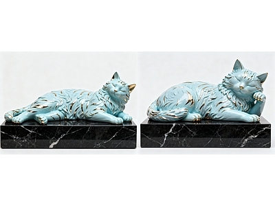 现代简约艺术装置 猫咪造型珐琅摆件 现代艺术珐琅雕塑 马卡龙色系设计 现代装饰性动物雕 室内艺术装置