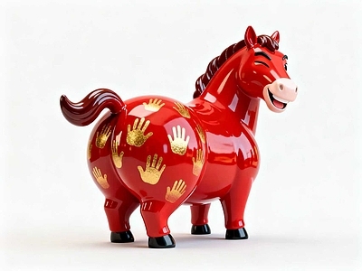 新中式中式雕塑 马雕塑 红马金掌印 卡通红吉马 金掌红骏马 拍马屁装置