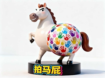 现代新中式雕塑 马雕塑 彩掌马屁马 萌马掌印款 趣马马屁款 拍马屁摆件装置