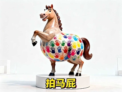 现代新中式雕塑 拍马屁艺术装置 马雕塑摆件 马互动装置 马年互动趣味装置 商业马雕塑摆件