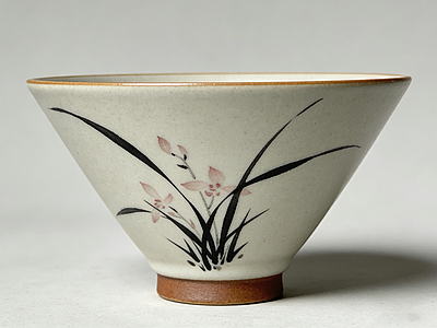 茶具 茶杯 手绘兰花 斗笠杯 AIGC 瓷器