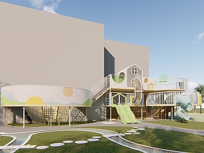 日式现代儿童活动空间 大型体能玩具 幼儿园室外 亲子活动空间 户外活动区