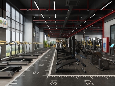 工业风健身房 健身器材 公共空间