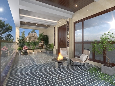 中式阳台 生活阳台 休闲阳台