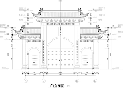 仿古建筑 门楼 牌楼 牌坊 古建大门 寺庙 施工图