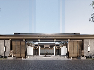 新中式中式社区服务中心 新中式社区入口模 精模 小区入口