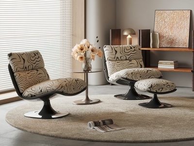 中古现代休闲椅 Minotti 沙发椅 虎皮纹沙发椅 休闲椅角几组合 脚踏