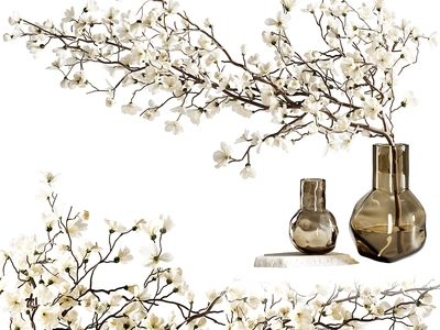 现代新中式花艺 现代花艺花瓶 玻璃花瓶 桃花 饰品 植物
