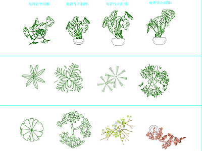 现代综合植物图库 现代盆栽 绿植 龟背竹 施工图