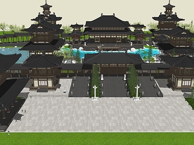 新中式中式古建筑 古建筑四合院 景观建筑