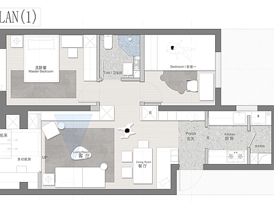 小户型平层 平面方案 彩平图 小户型家装 施工图