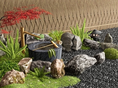 现代其他水景设施 水景水钵 庭院水景 庭院小品 石头 微景观