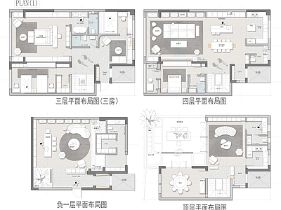 别墅 400㎡上叠别墅 平面图 彩平图 户型优化 施工图