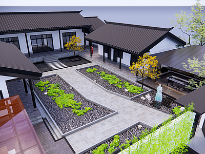 中式乡村庭院 中式庭院 户外茶室 砾石 庭院