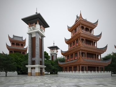 中式古建 古塔 寺庙 亭子