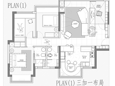 小户型平层 108㎡平层 平面图 户型优化 施工图