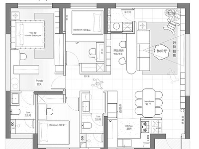 小户型平层 105㎡平层 平面图 户型优化 施工图
