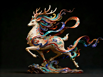 现代新中式雕塑 新中式九色鹿 敦化彩绘鹿 现代神鹿雕塑 现代潮流摆件