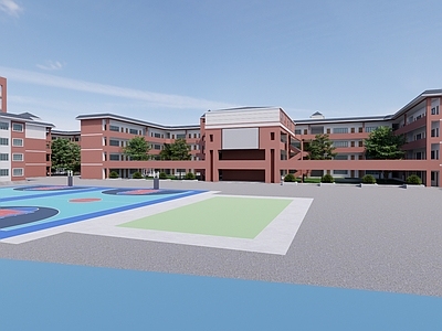 现代学校建筑 学校操场 教学楼学校 学校 篮球场 学校入户门